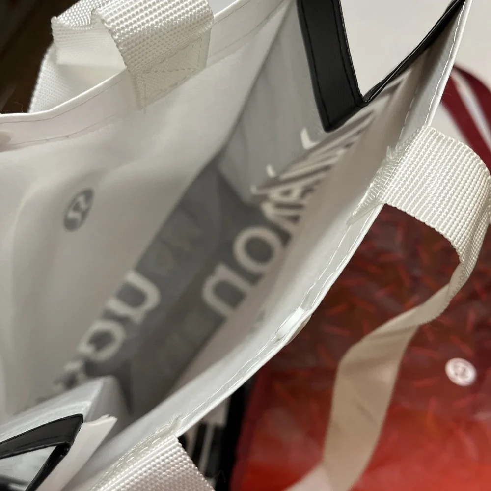 Lululemon Reusable Tote Bag Set Red White Black Yoga Gym Shopping Tote Lot of 3